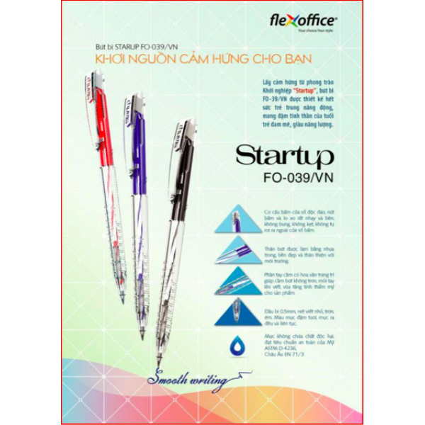 Bút bi FO-039 (0.5) (Xanh-Đen-Đỏ) (Flexoffice)